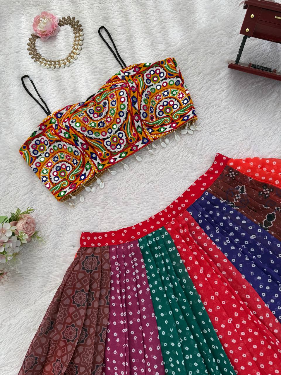 Multicolor Digital Print Georgette Lehenga Choli For Navratri Wear