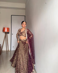 Trendy Brown Color Sequence Work Lehenga Choli