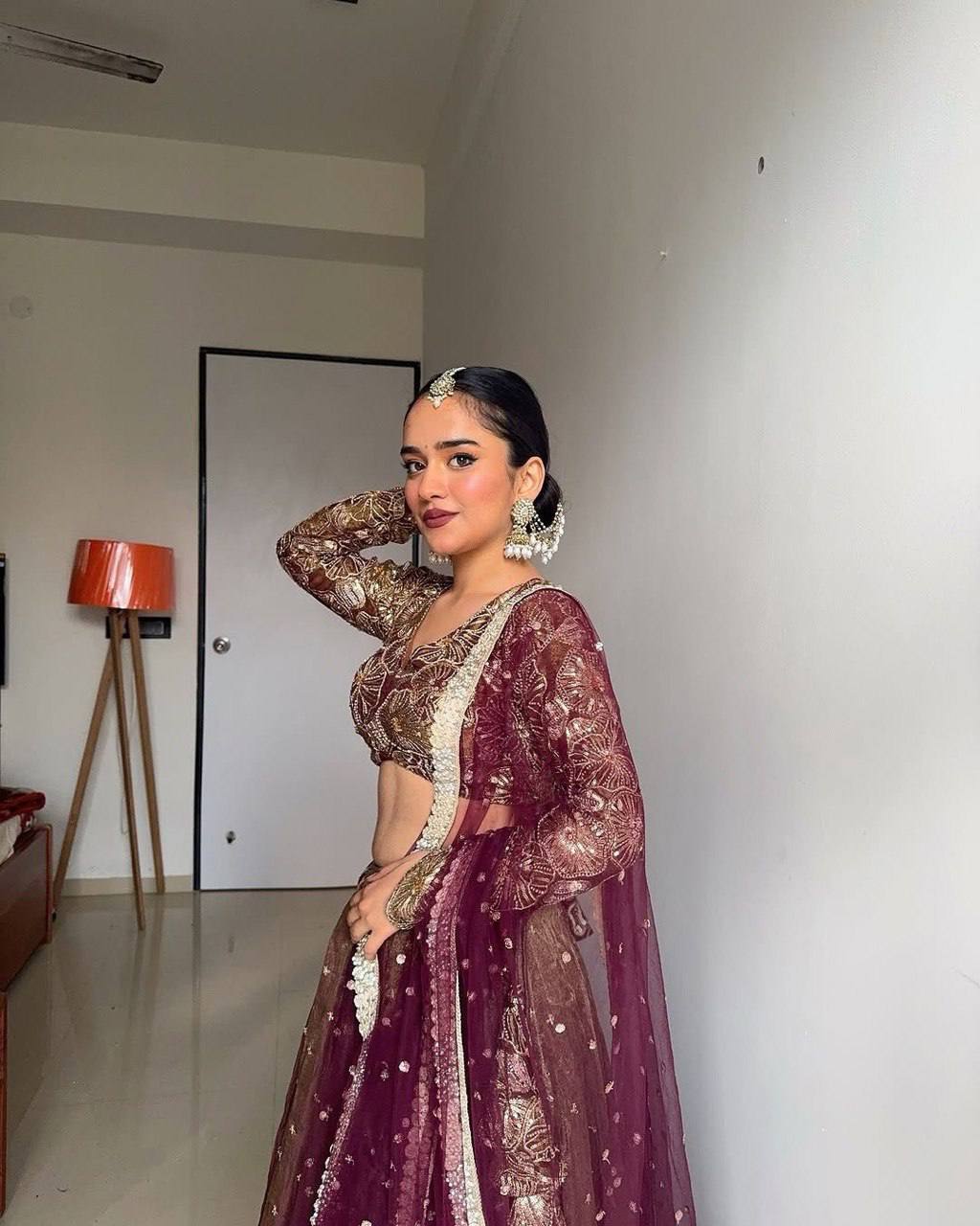 Trendy Brown Color Sequence Work Lehenga Choli
