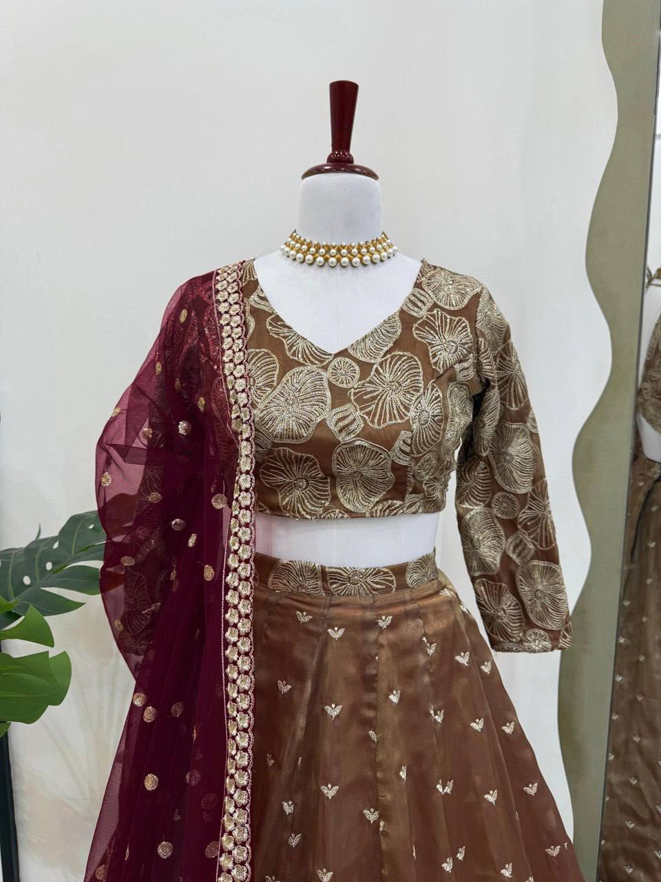 Trendy Brown Color Sequence Work Lehenga Choli