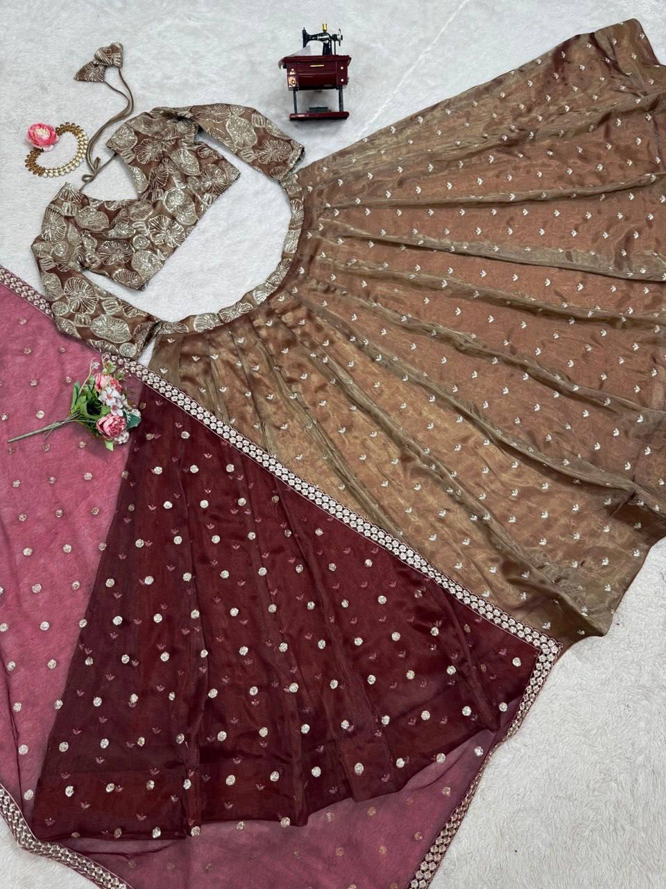 Trendy Brown Color Sequence Work Lehenga Choli