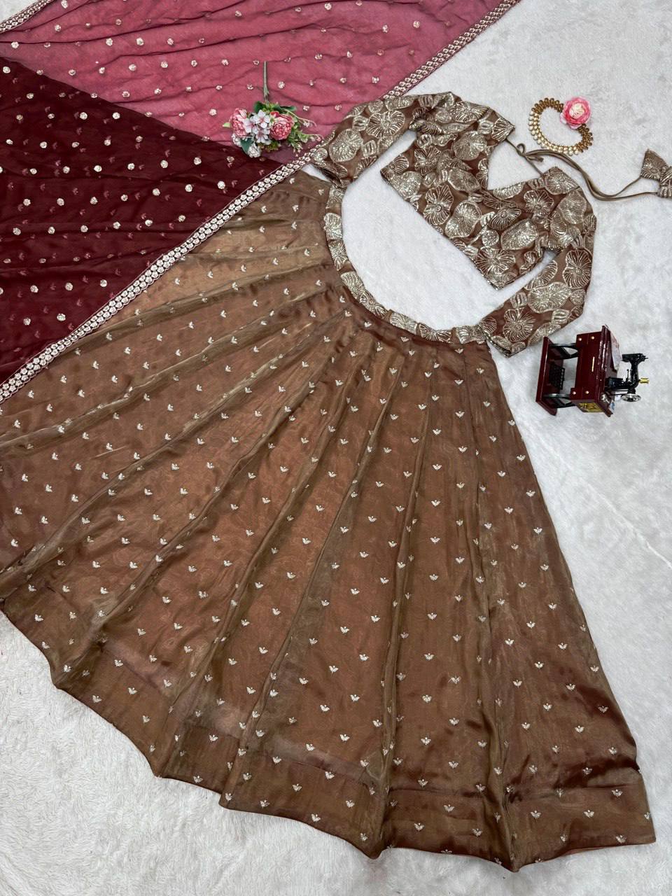Trendy Brown Color Sequence Work Lehenga Choli
