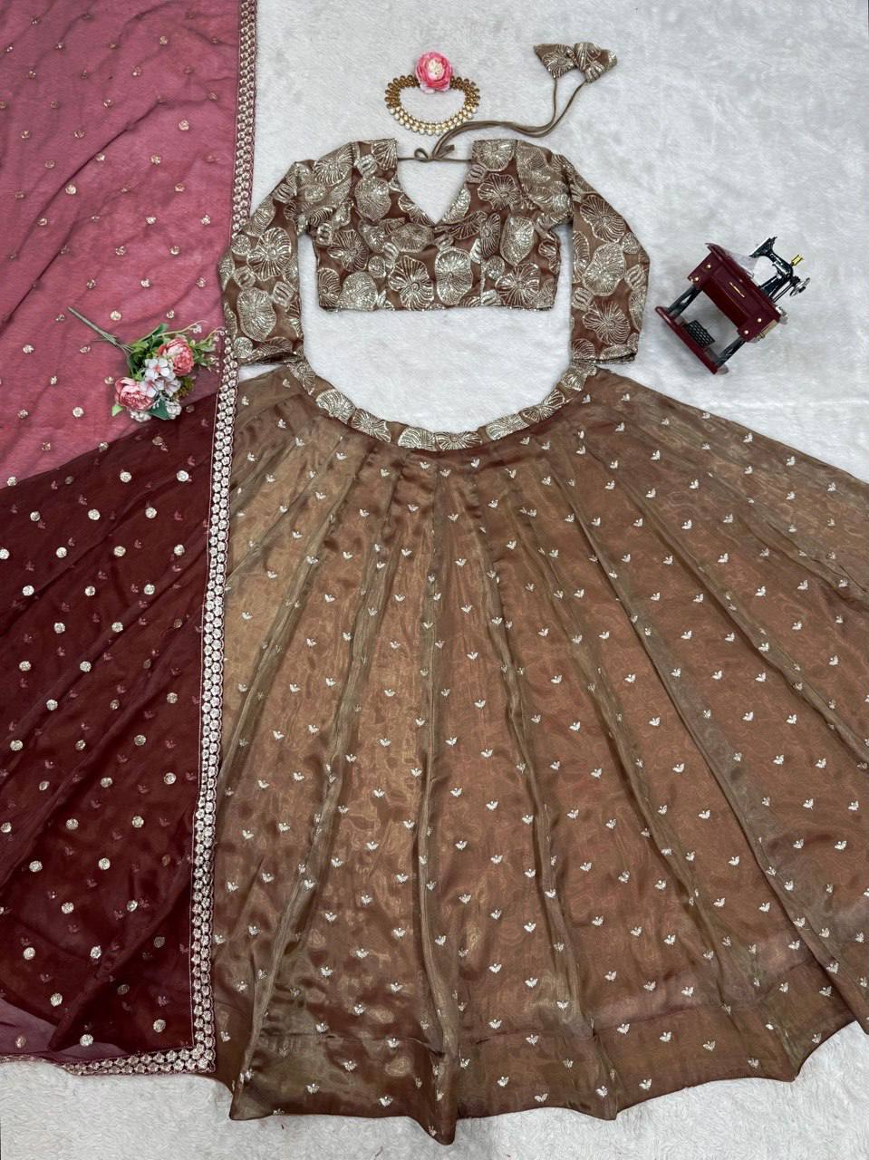 Trendy Brown Color Sequence Work Lehenga Choli