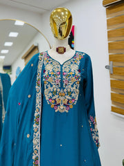 Ravishing Blue Embroidery Work Sharara Suit