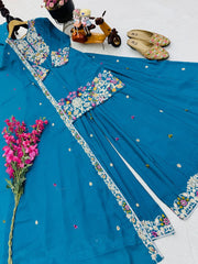 Ravishing Blue Embroidery Work Sharara Suit