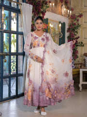 Trendy White Color Embroidery Work Organza Gown