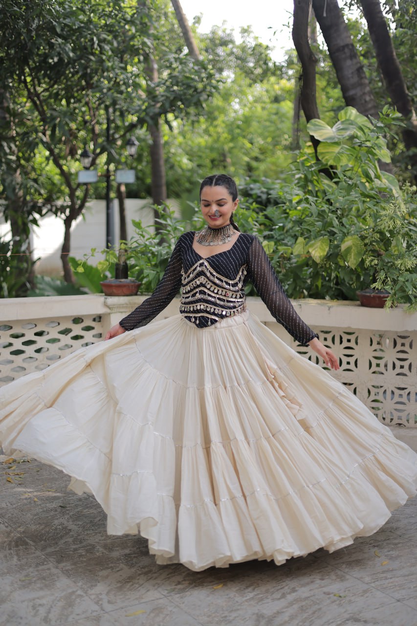 Navratri Wear Pink Color Mirror Work Lehenga Choli