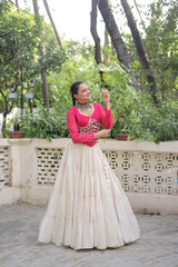 Navratri Wear Pink Color Mirror Work Lehenga Choli