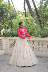 Navratri Wear Pink Color Mirror Work Lehenga Choli