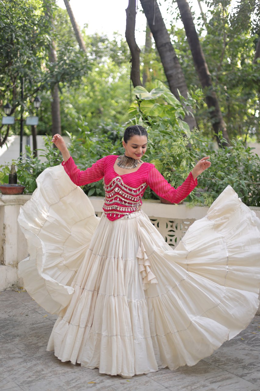 Navratri Wear Pink Color Mirror Work Lehenga Choli