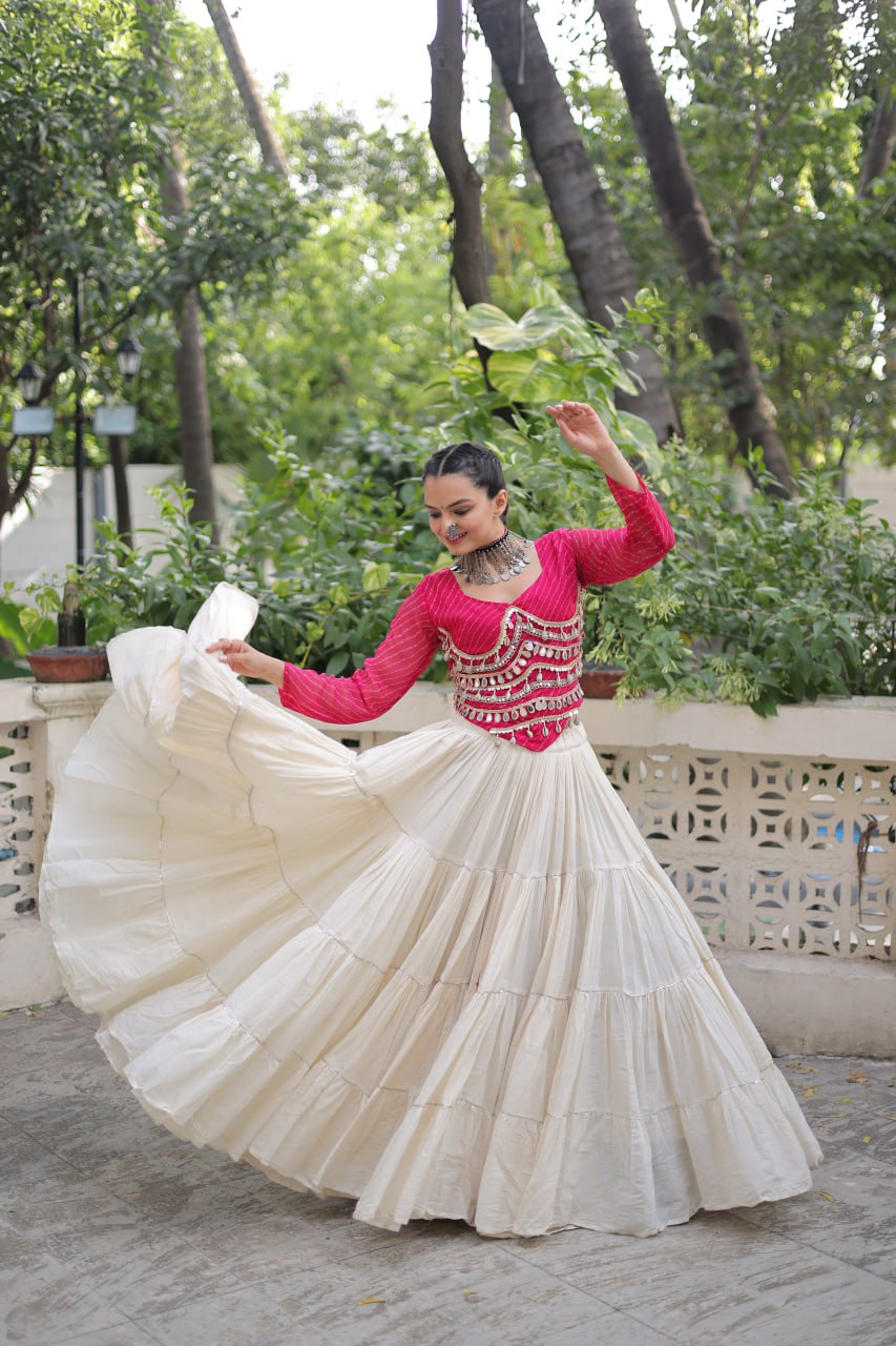 Navratri Wear Pink Color Mirror Work Lehenga Choli