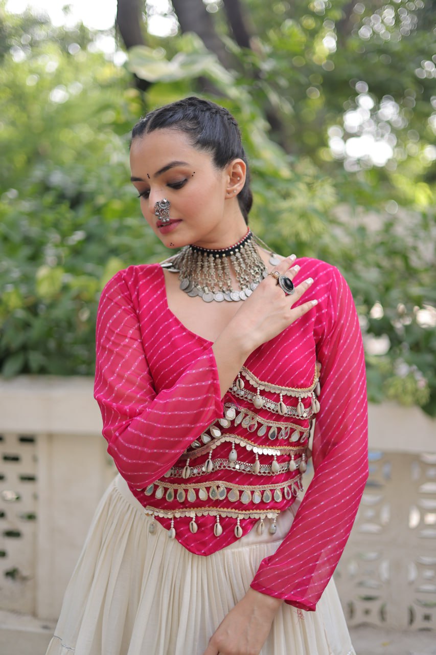 Navratri Wear Pink Color Mirror Work Lehenga Choli
