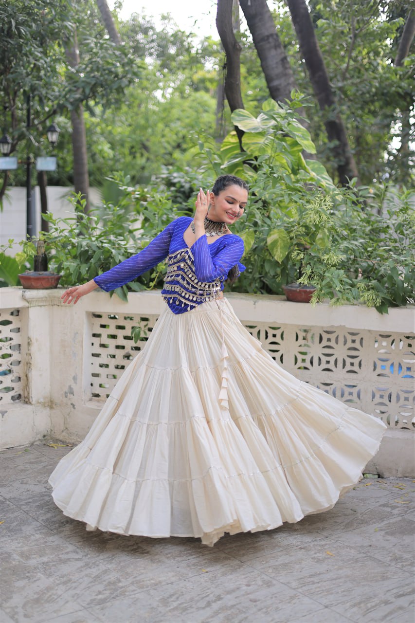 Navratri Wear Pink Color Mirror Work Lehenga Choli
