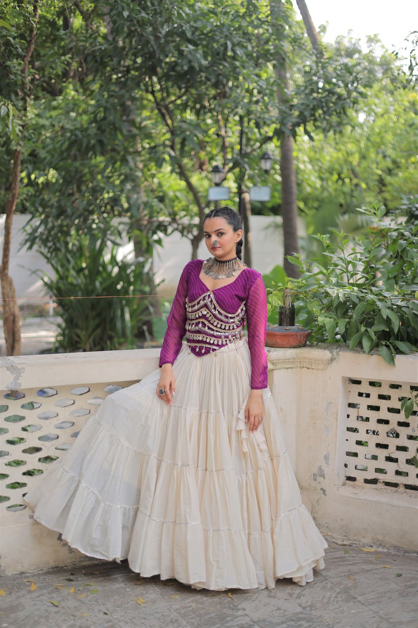Navratri Wear Pink Color Mirror Work Lehenga Choli