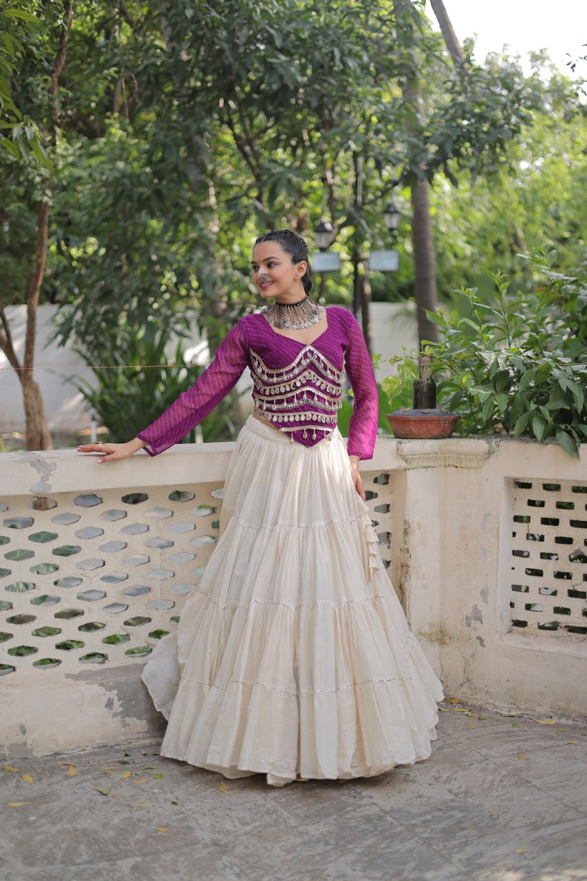 Navratri Wear Pink Color Mirror Work Lehenga Choli
