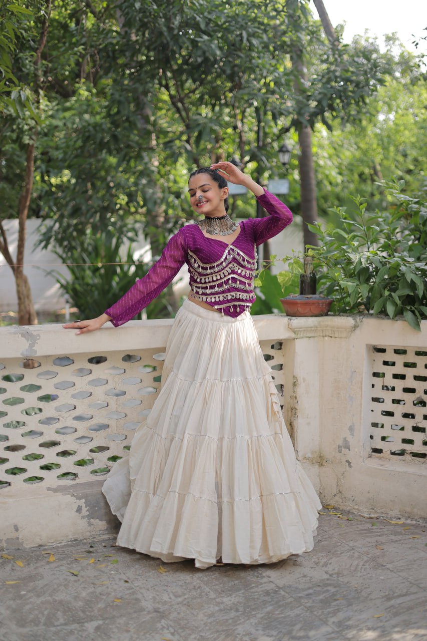 Navratri Wear Pink Color Mirror Work Lehenga Choli