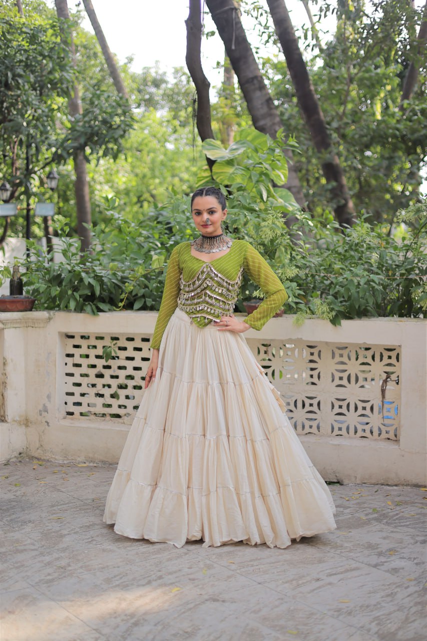 Navratri Wear Pink Color Mirror Work Lehenga Choli