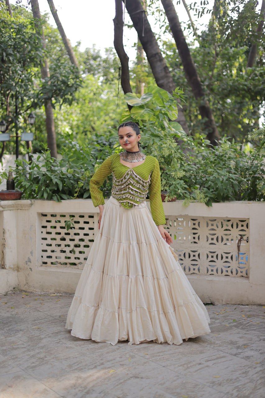 Navratri Wear Pink Color Mirror Work Lehenga Choli