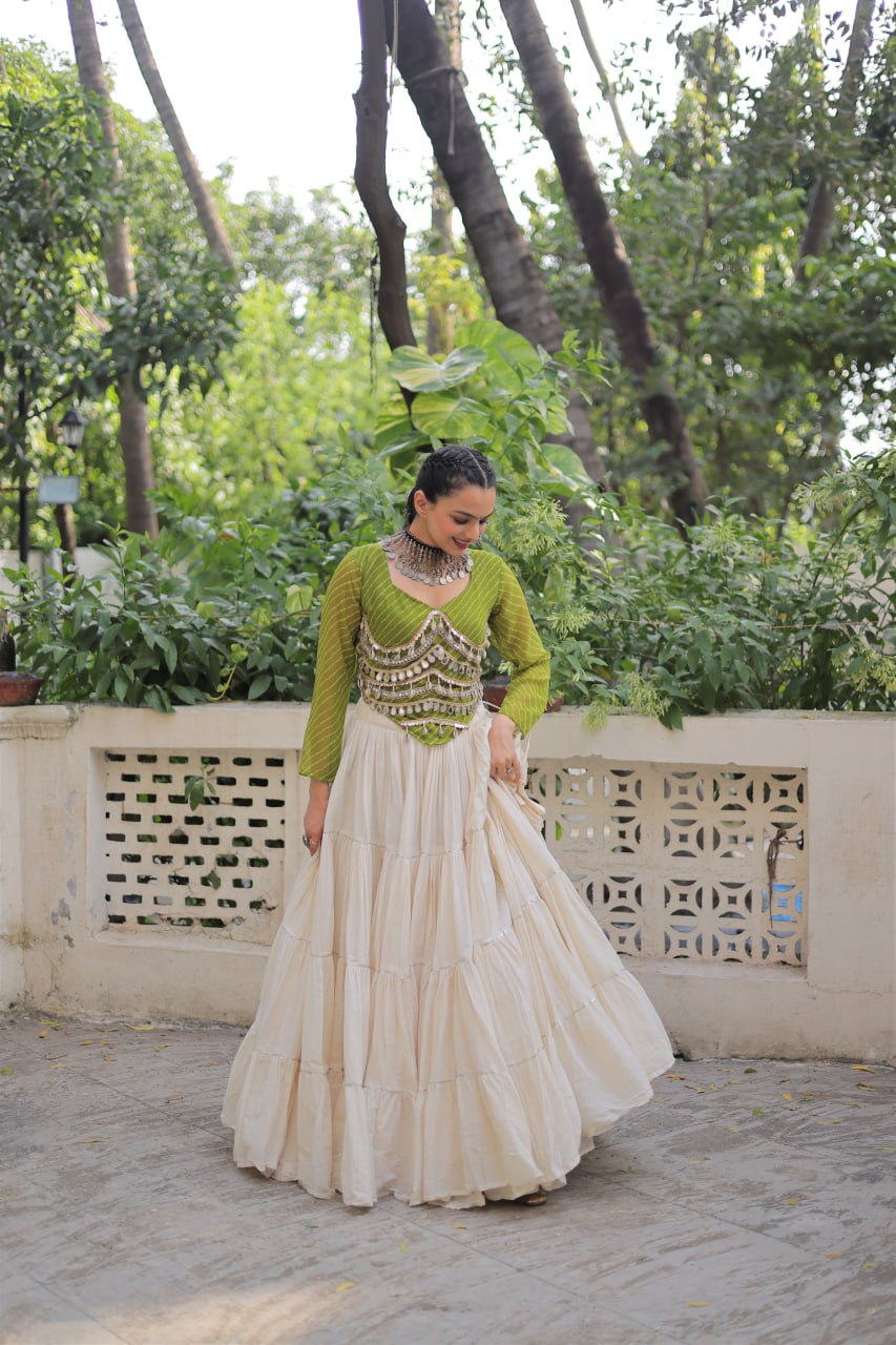 Navratri Wear Pink Color Mirror Work Lehenga Choli