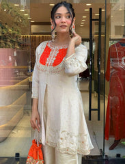 Awesome Orange Color Embroidery Work Co-Ord Set