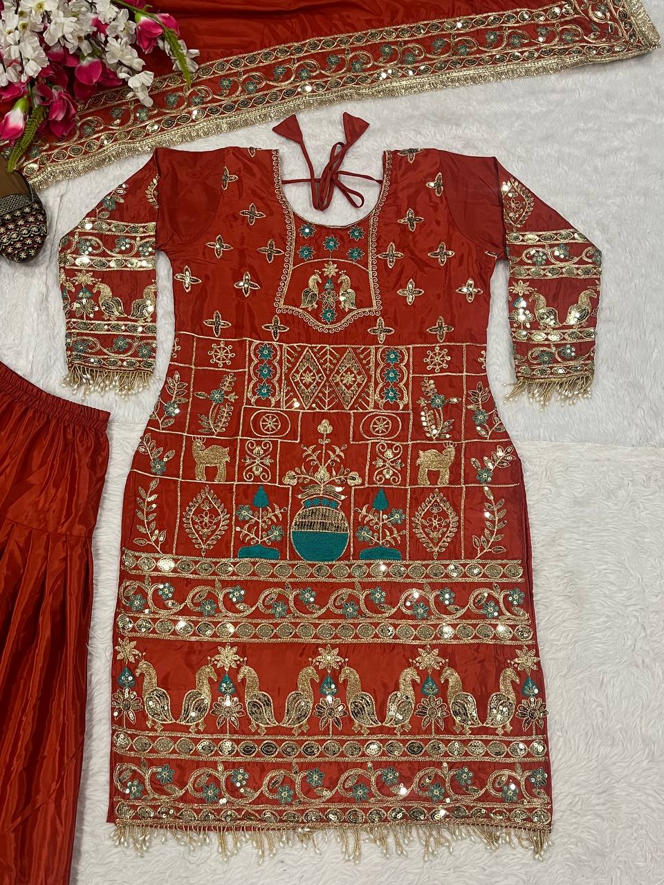 Trendy Orange Color Sequence Work Dhoti Suit