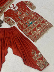 Trendy Orange Color Sequence Work Dhoti Suit
