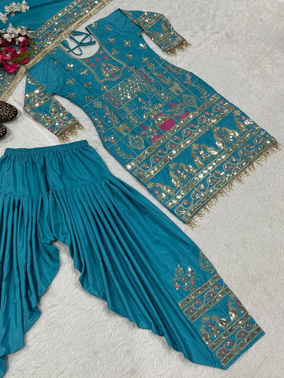 Trendy Orange Color Sequence Work Dhoti Suit