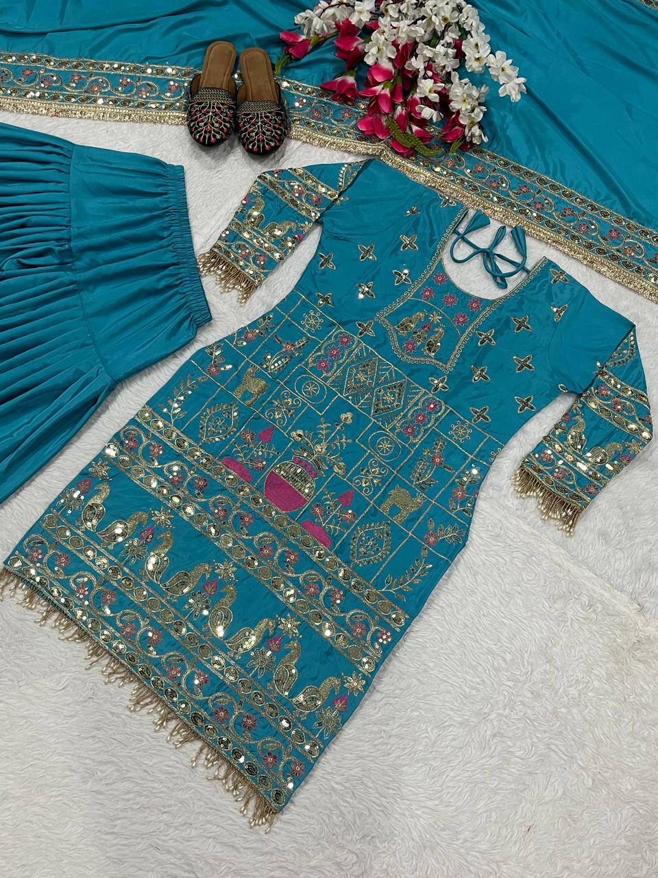 Trendy Orange Color Sequence Work Dhoti Suit