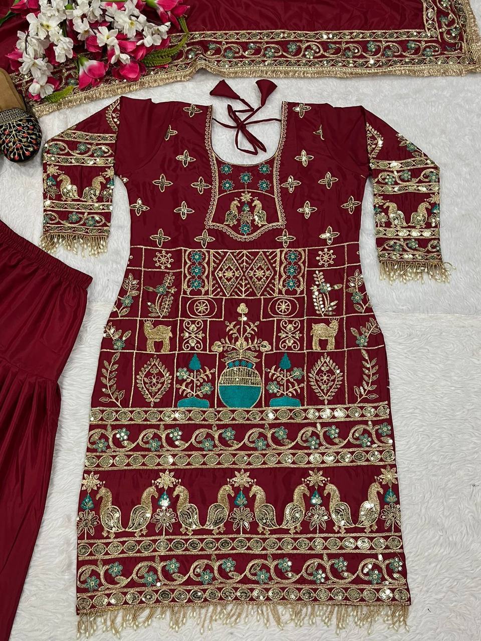Trendy Orange Color Sequence Work Dhoti Suit