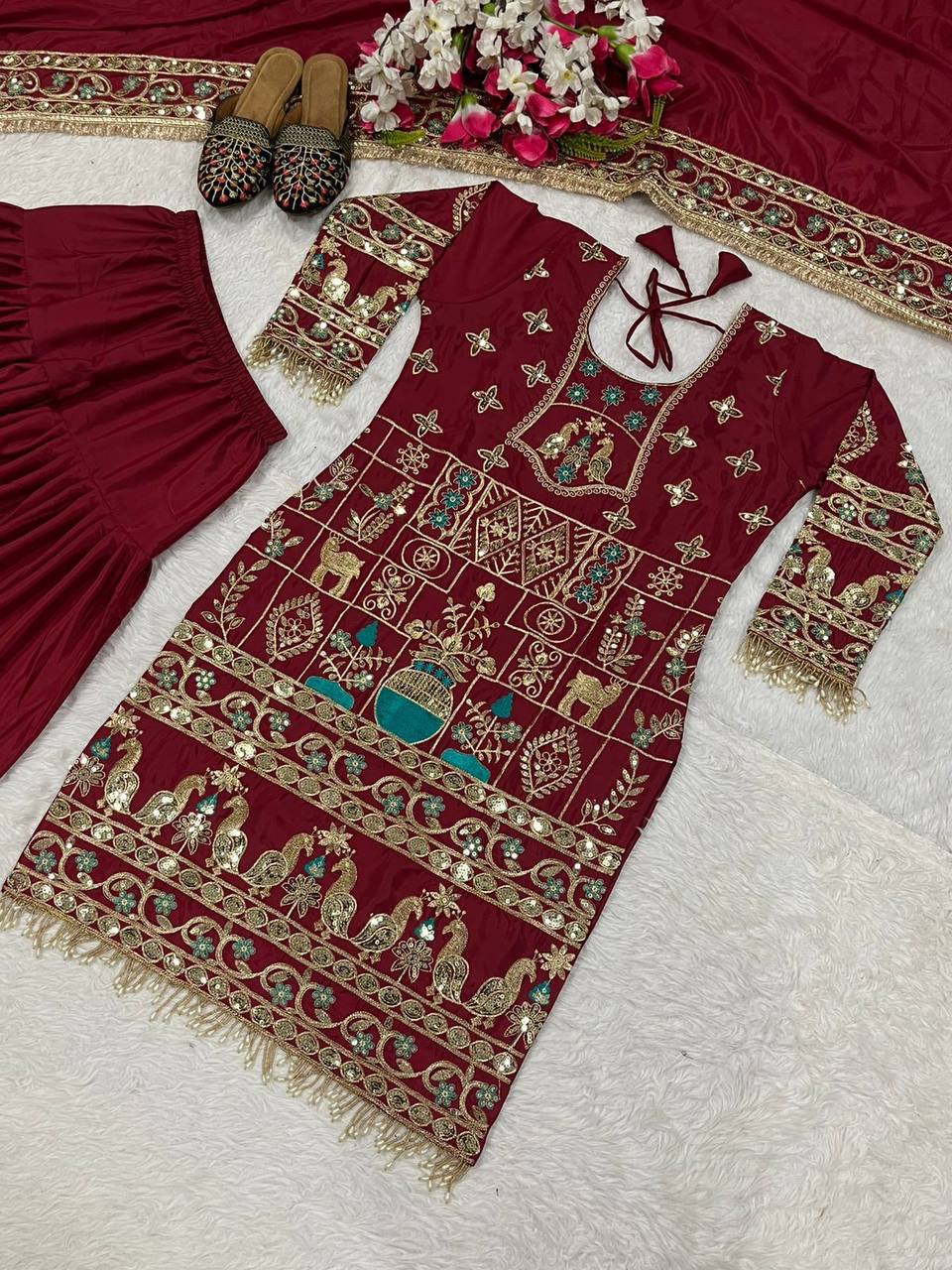 Trendy Orange Color Sequence Work Dhoti Suit