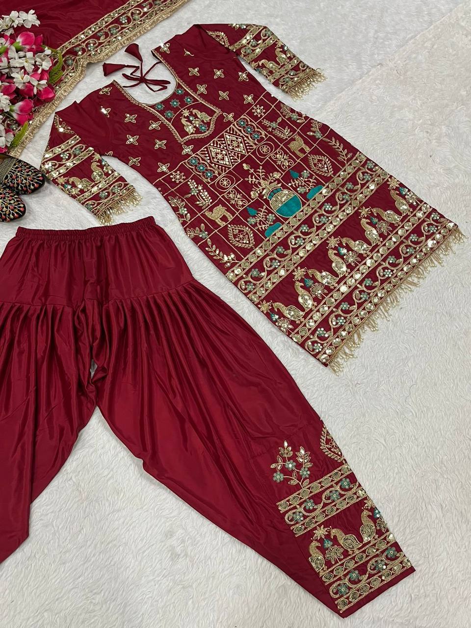 Trendy Orange Color Sequence Work Dhoti Suit