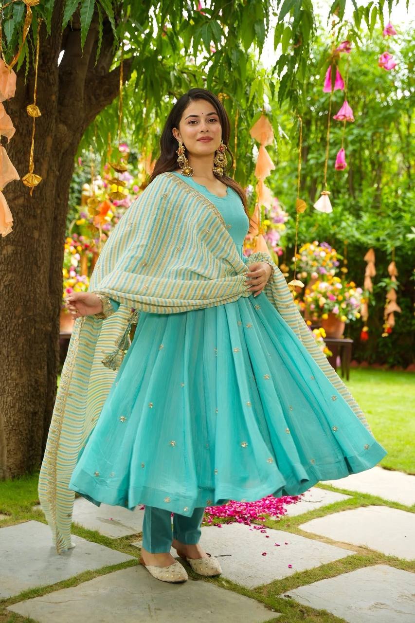 Pretty Sky Blue Color Georgette Palazzo Suit