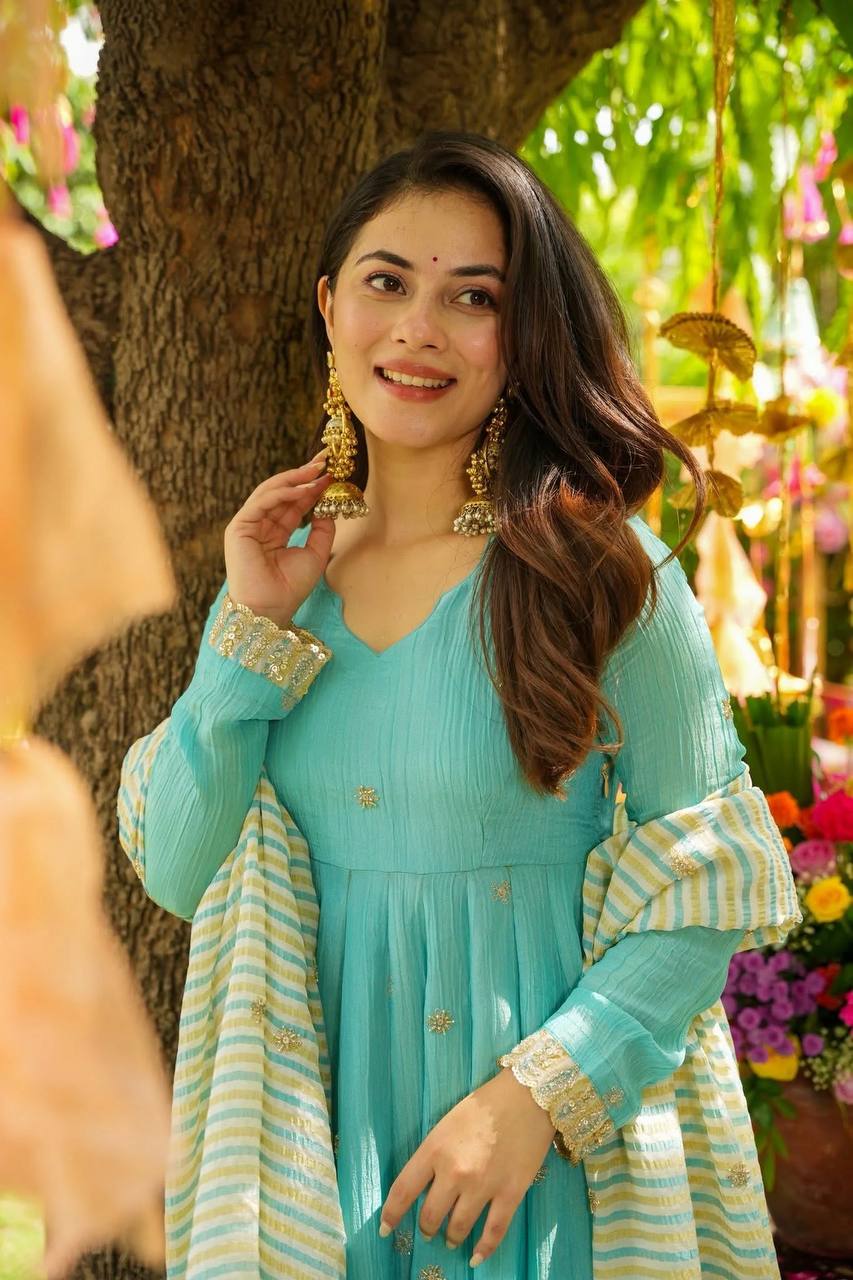 Pretty Sky Blue Color Georgette Palazzo Suit
