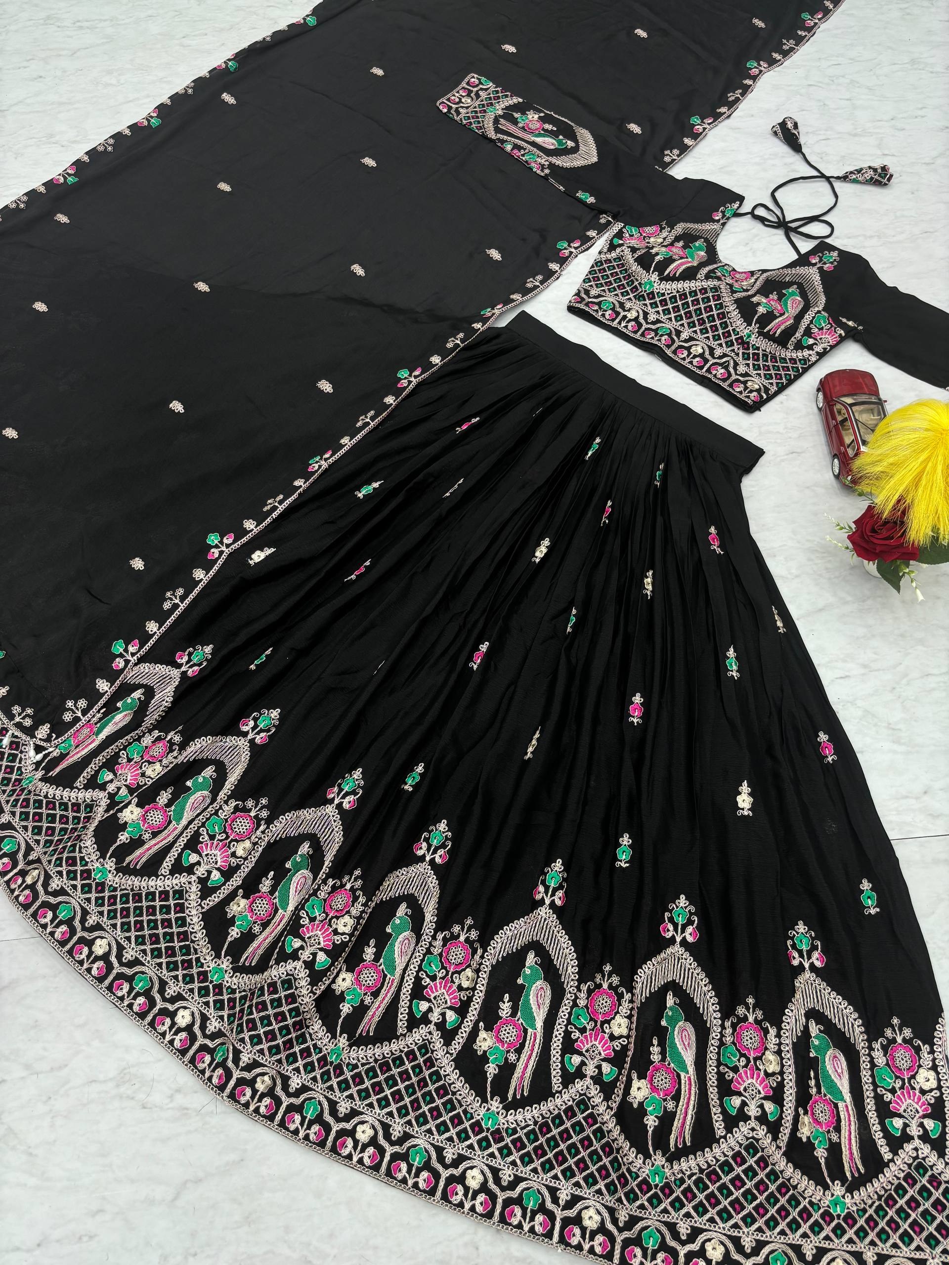 Lovely Black Color Embroidery Work Lehenga Choli
