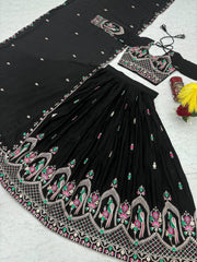 Lovely Black Color Embroidery Work Lehenga Choli