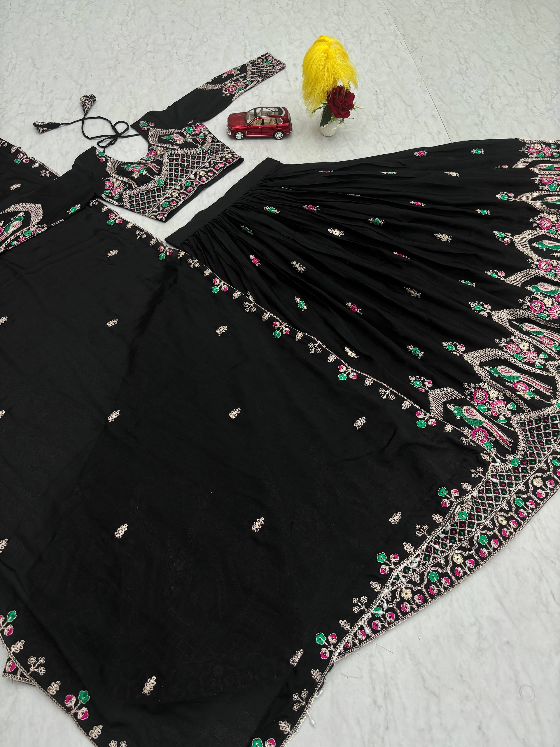 Lovely Black Color Embroidery Work Lehenga Choli