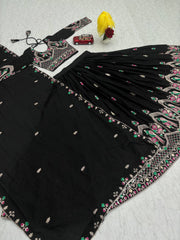 Lovely Black Color Embroidery Work Lehenga Choli