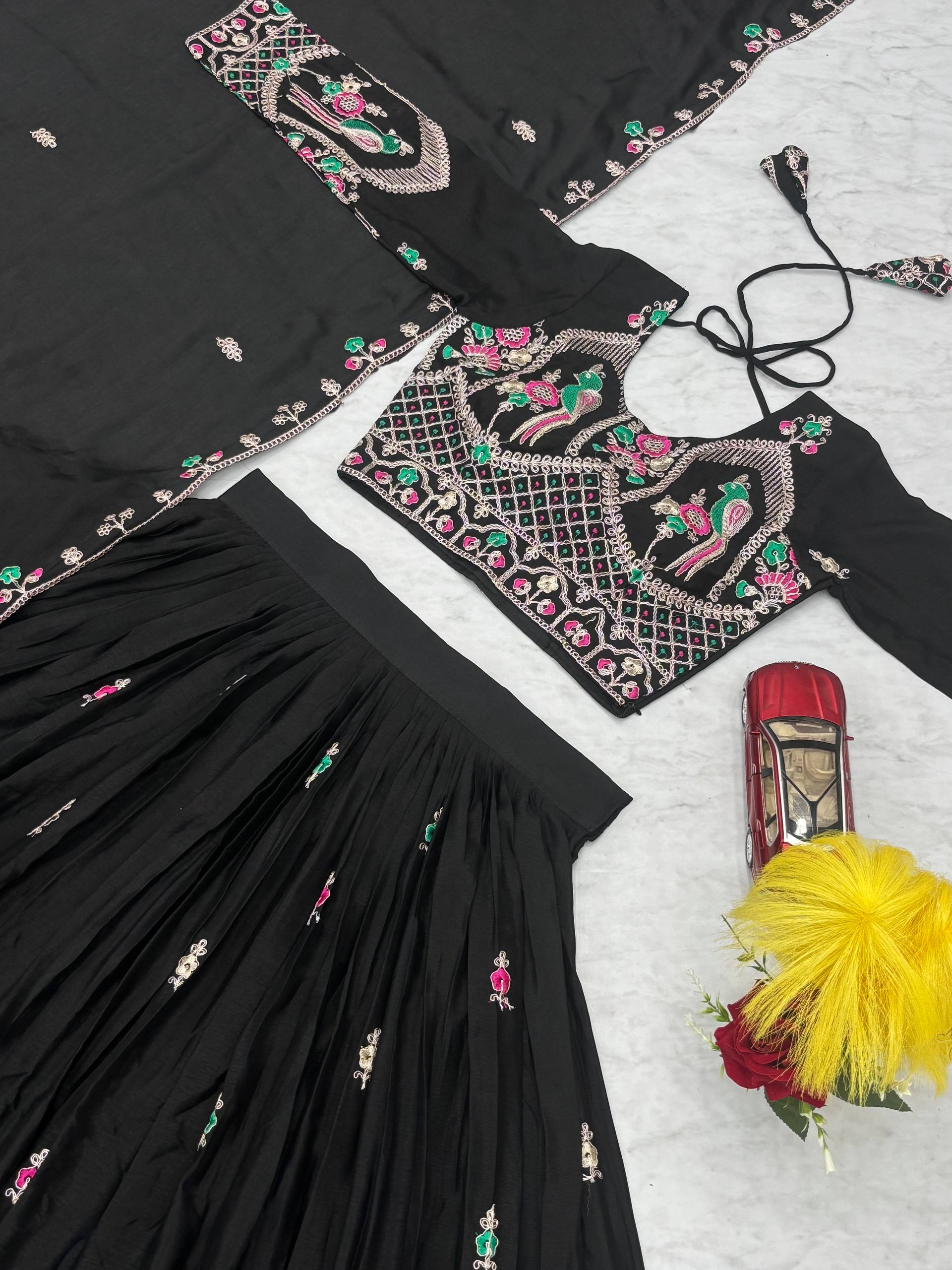 Lovely Black Color Embroidery Work Lehenga Choli