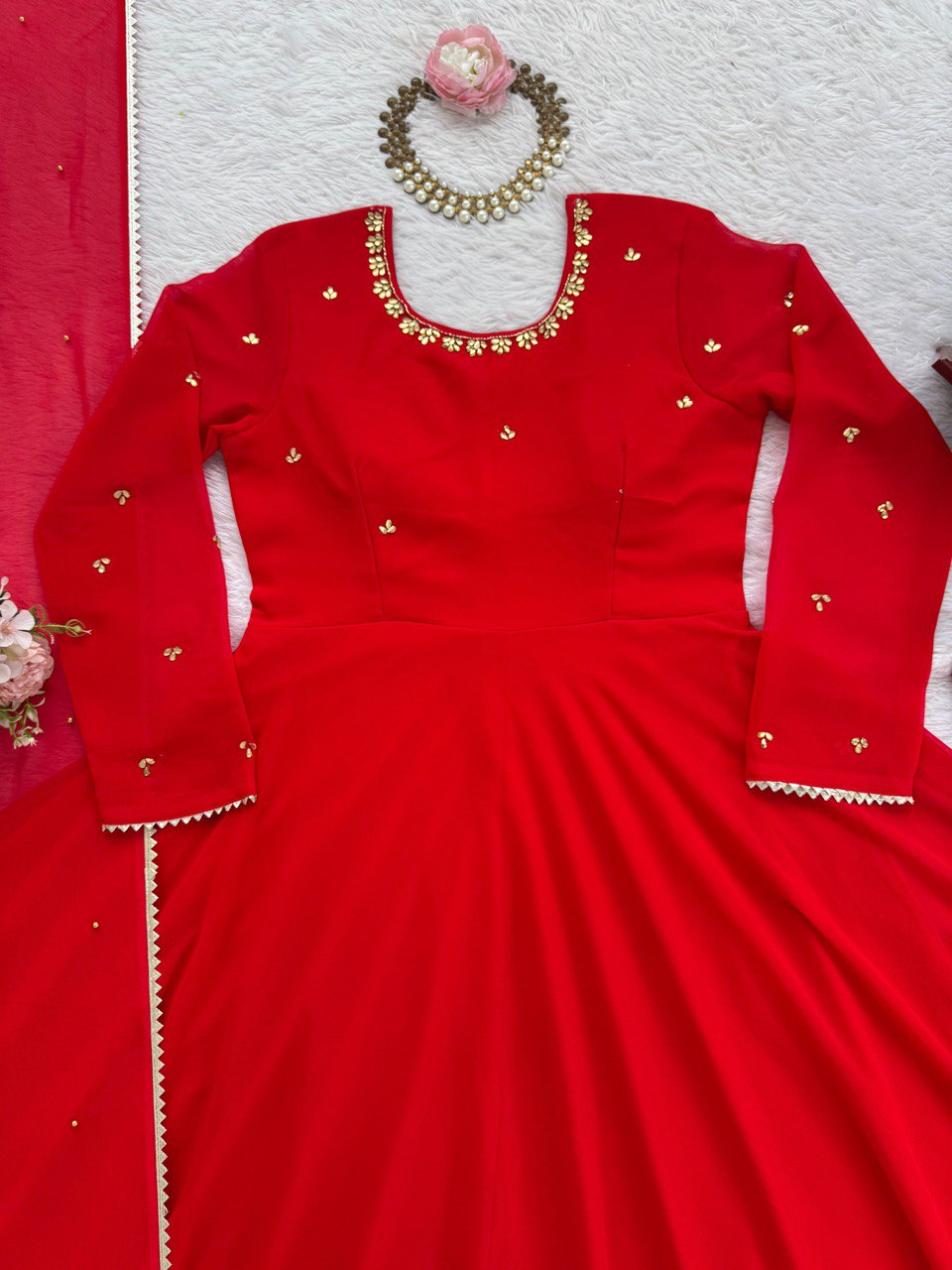 Lovely Red Color Georgette Designer Gown
