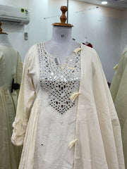 Amazing White Color Mirror Work Gown