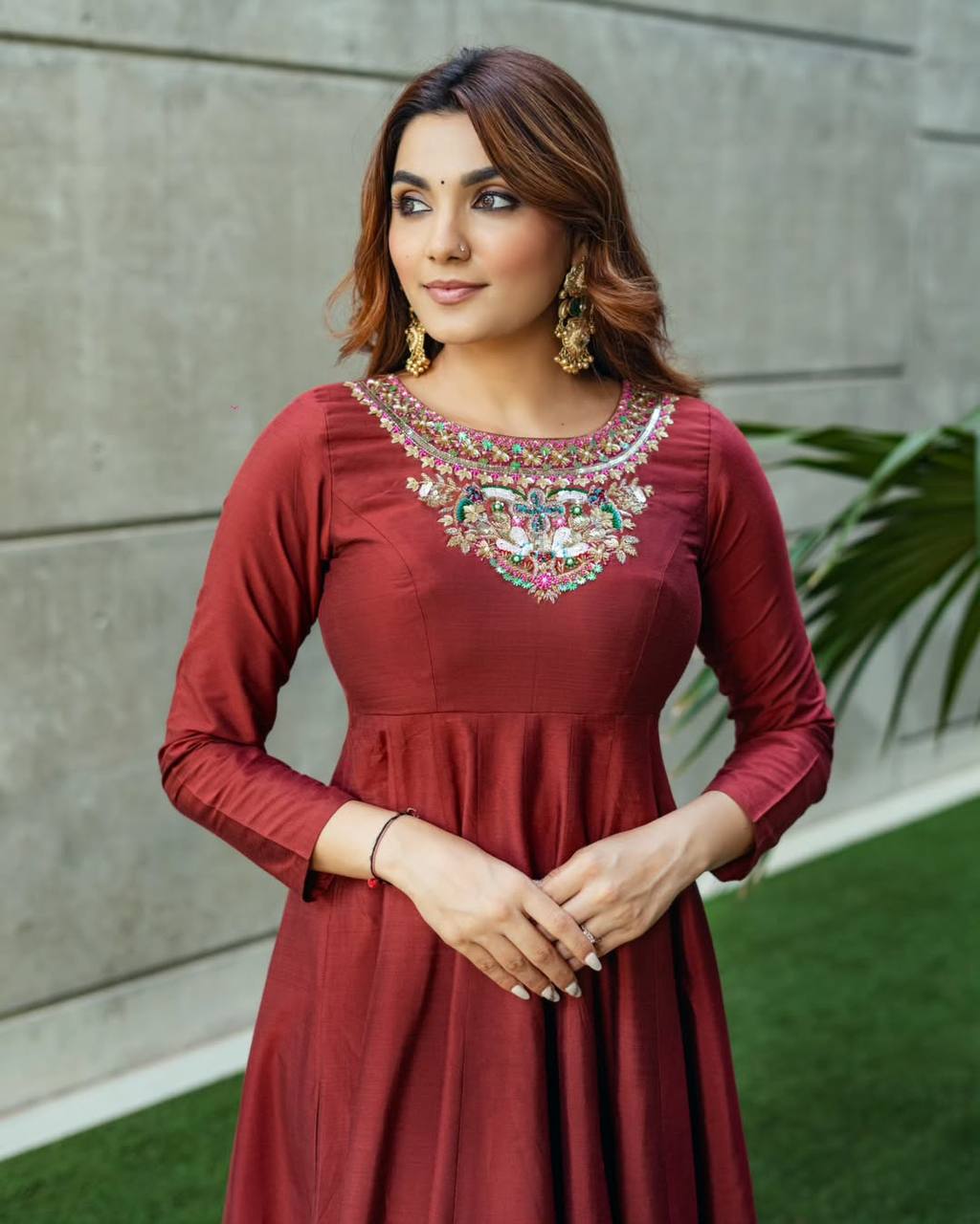 Trendy Maroon Color Thread Embroidered Work Anarkali Suit
