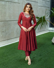 Trendy Maroon Color Thread Embroidered Work Anarkali Suit