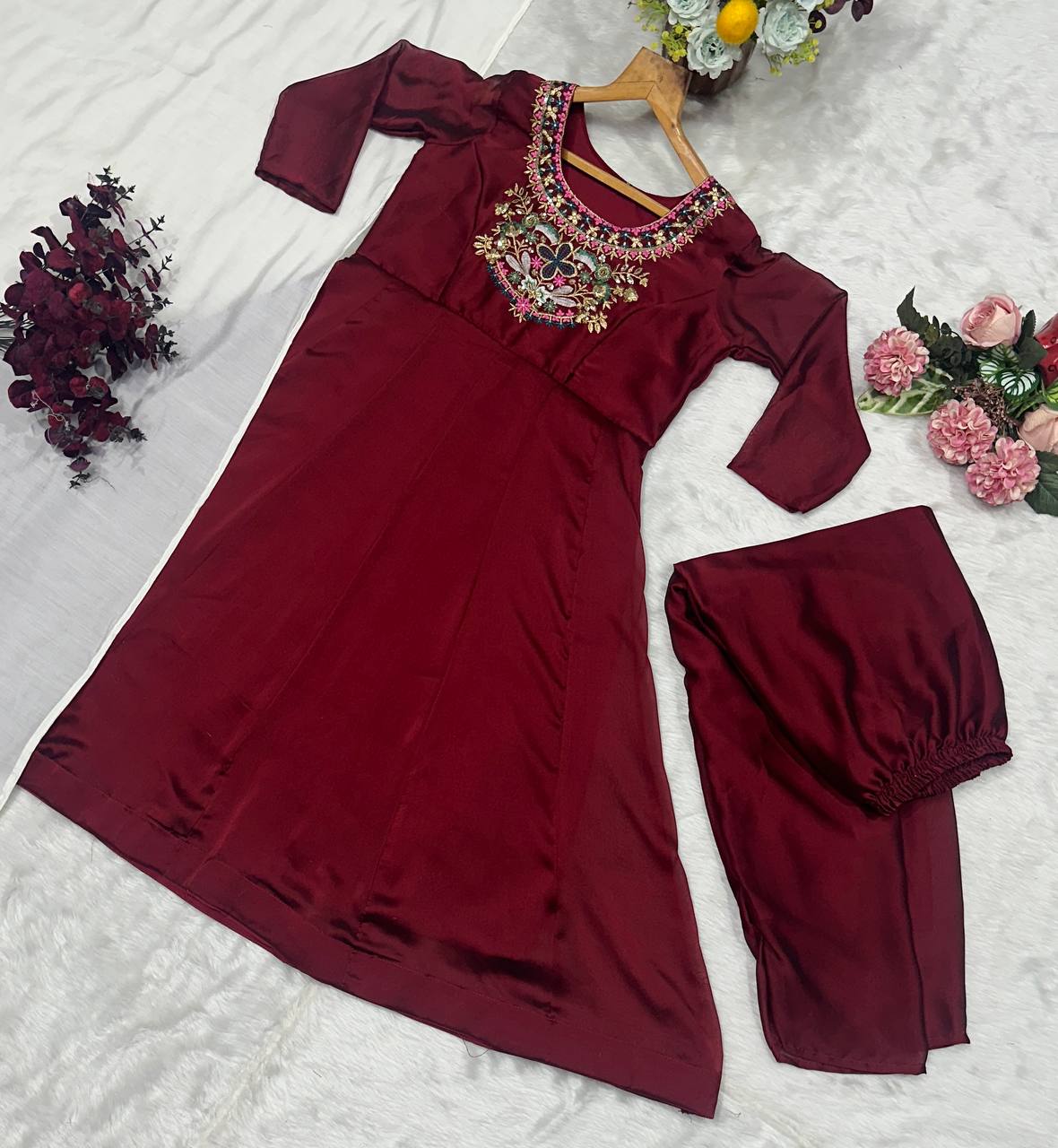 Trendy Maroon Color Thread Embroidered Work Anarkali Suit