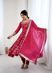 Ravishing Red Color Embroidery Work Georgette Gown
