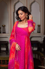 Ravishing Pink Color Digital Printed Georgette Anarkali Suit