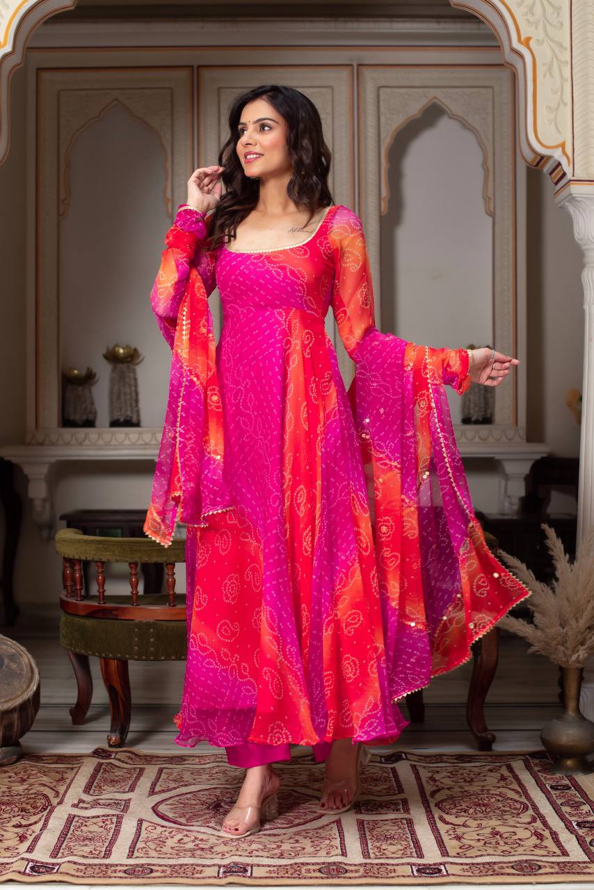 Ravishing Pink Color Digital Printed Georgette Anarkali Suit