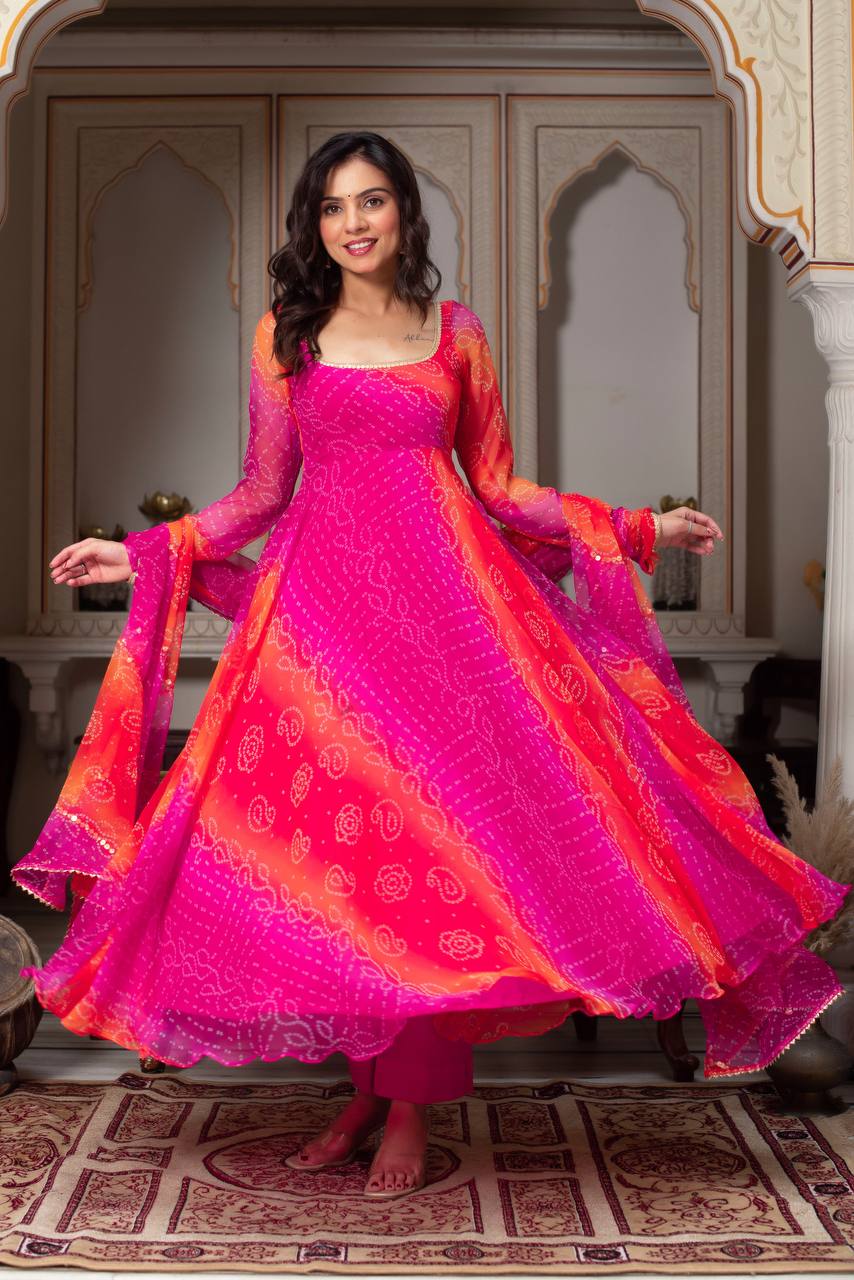 Ravishing Pink Color Digital Printed Georgette Anarkali Suit