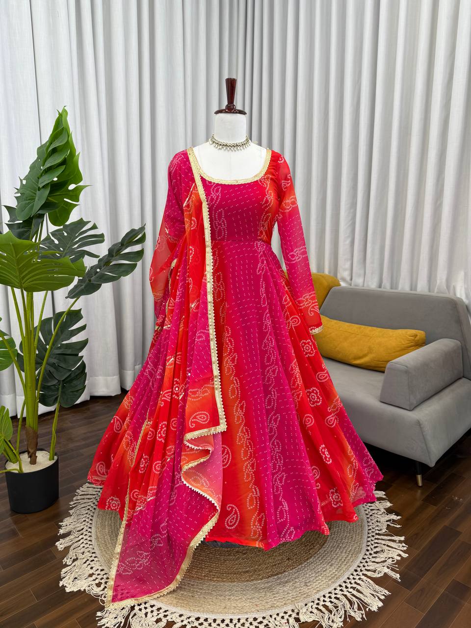 Ravishing Pink Color Digital Printed Georgette Anarkali Suit