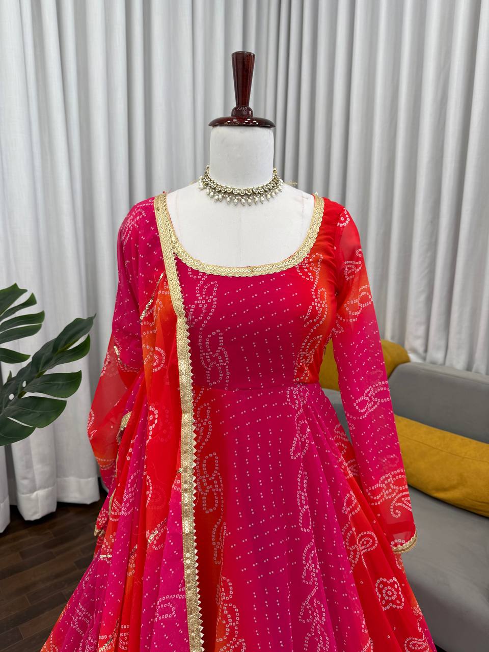 Ravishing Pink Color Digital Printed Georgette Anarkali Suit