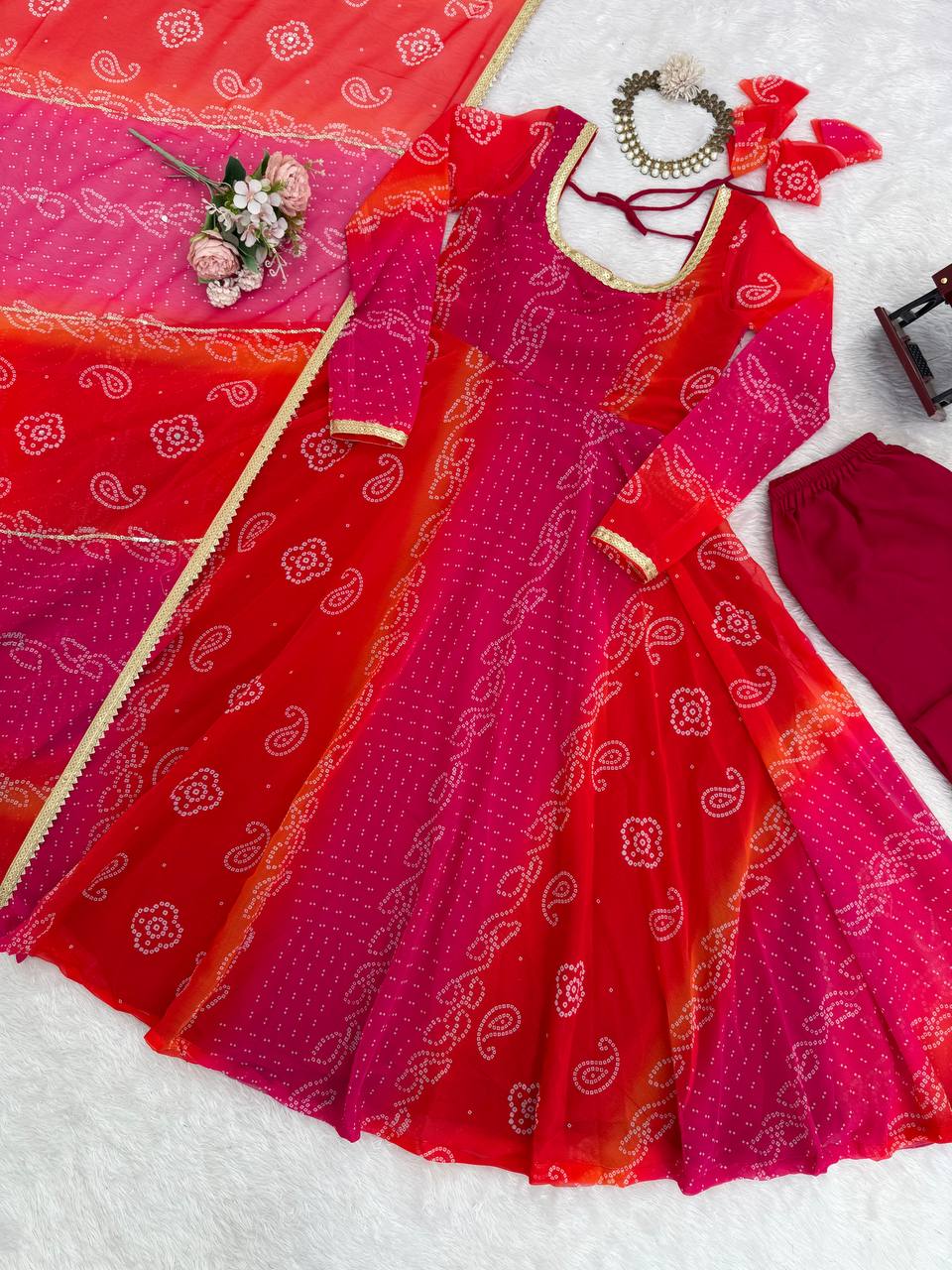 Ravishing Pink Color Digital Printed Georgette Anarkali Suit